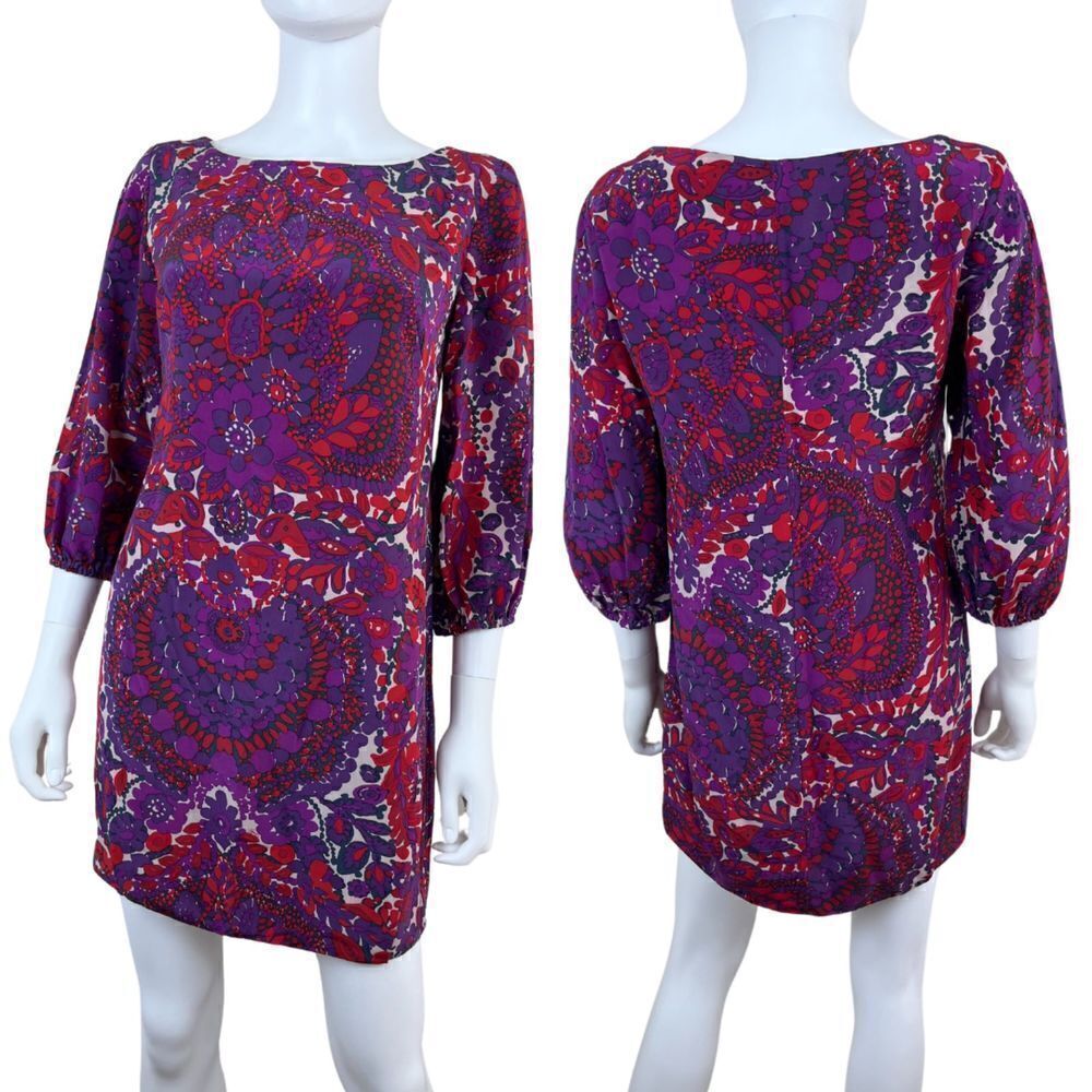 Trina Turk Kerry Women Size 2 Purple Floral Silk Mini Shift Mini Pullover Dress